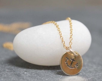 ANCHOR Necklace, personalized, Disc, custom text, initials, 14K, Gold filled, Goldfill, Sterling, Silver, friendship, love