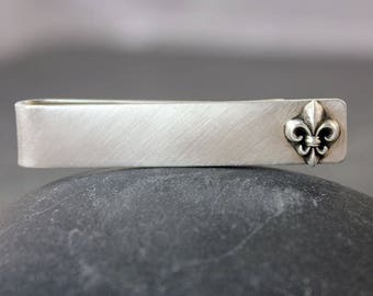 FLEUR DE LIS Tie Clip,Tie Tack,bar, for men,Lily,flower,lily of france,925,sterling silver