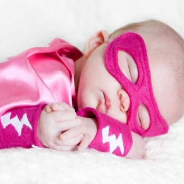 Pink Newborn Super Hero Costume Photo Prop with Mask and Cuffs OVERNIGHT SHIPPING