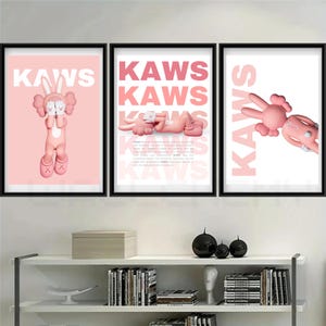 Pink KAWS Figure Poster, Set of 3, Minimalist Hypebeast figure, Graffiti poster, Printable Hypebeast Wall art, Wall decor, DIGITAL DOWNLOAD