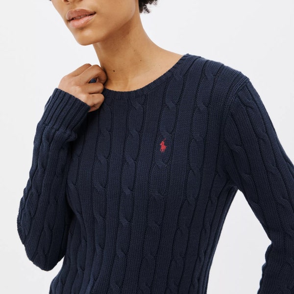 Ralph Lauren Zopfstrickpullover mit Rundhalsausschnitt und V-Ausschnitt und Polo-Logo – von Männern und Frauen inspirierte Optionen