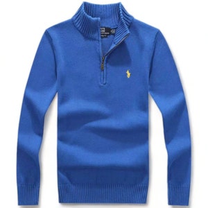 RALPH LAUREN Langarm-Pullover mit Viertelreißverschluss und regulärer Passform. Inspirierter Herren-Pullover mit V-Ausschnitt und Logo. Smartes Geschenk für den Bräutigam Bild 9