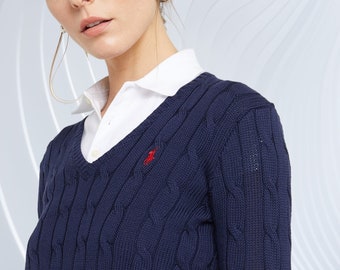 Pull à col rond en tricot torsadé Ralph Lauren inspiré du pull S-XXL à manches longues pour femme et col en V pour homme, cadeau élégant pour elle et lui