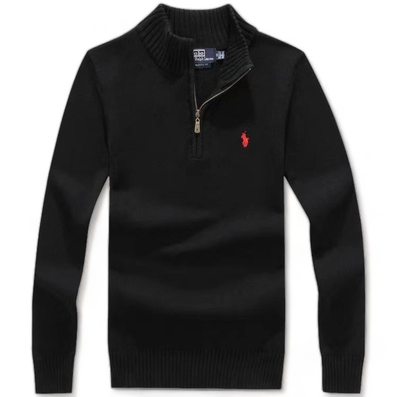 RALPH LAUREN Langarm-Pullover mit Viertelreißverschluss und regulärer Passform. Inspirierter Herren-Pullover mit V-Ausschnitt und Logo. Smartes Geschenk für den Bräutigam Bild 5