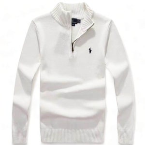 RALPH LAUREN Langarm-Pullover mit Viertelreißverschluss und regulärer Passform. Inspirierter Herren-Pullover mit V-Ausschnitt und Logo. Smartes Geschenk für den Bräutigam Bild 6