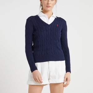 Pull à col rond en tricot torsadé Ralph Lauren inspiré du pull S-XXL à manches longues pour femme et col en V pour homme, cadeau élégant pour elle et lui image 2