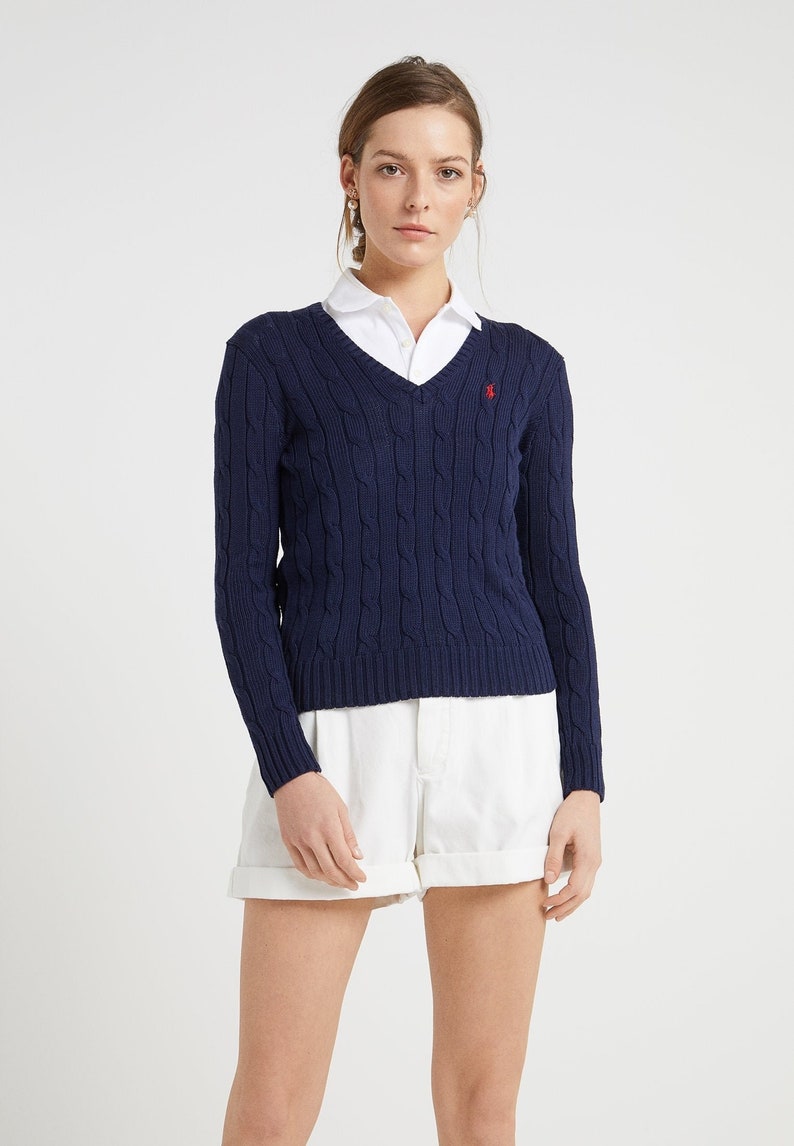 Pull à col rond en tricot torsadé Ralph Lauren inspiré du pull S-XXL à manches longues pour femme et col en V pour homme, cadeau élégant pour elle et lui image 2