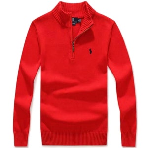 RALPH LAUREN Langarm-Pullover mit Viertelreißverschluss und regulärer Passform. Inspirierter Herren-Pullover mit V-Ausschnitt und Logo. Smartes Geschenk für den Bräutigam Bild 8