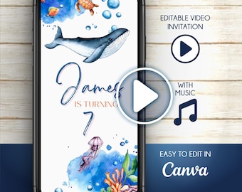 Invito digitale animato "Sotto il mare" per ragazzi | Modificabile in Canva | Video invito di compleanno per bambini