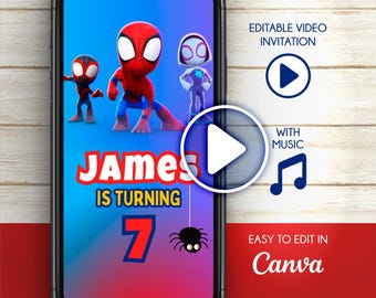 Animated Digital Invitation Spidey and His Spectacular Friends | Editable in Canva | Invitation Video for Children's Birthday Party