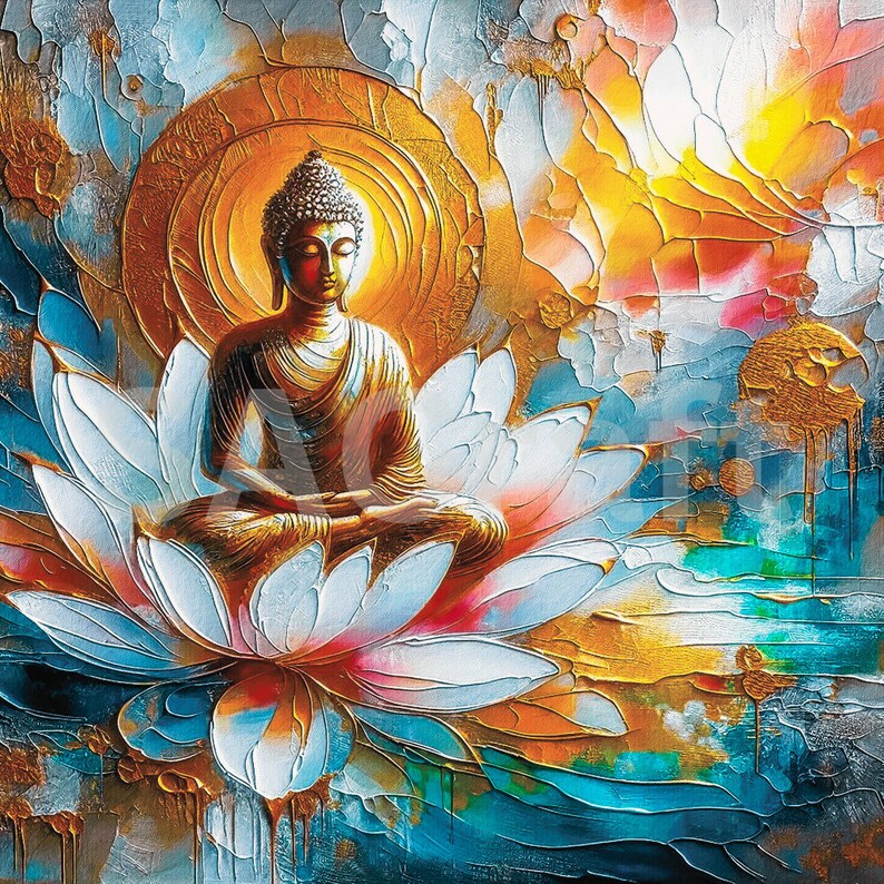 Buddha on Lotus Digital Art Print Zen Home Decor Wall Art, Meditation ...