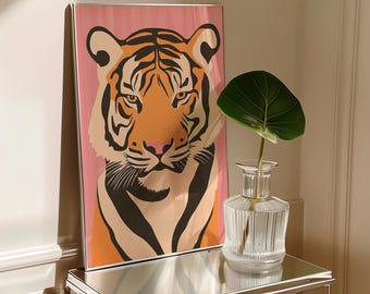Pinker Tiger Wand Kunst Druck (Digitaler Download)