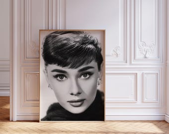 Audrey Hepburn Black & White Portrait | Old Hollywood Glam Decor (Digital Download)