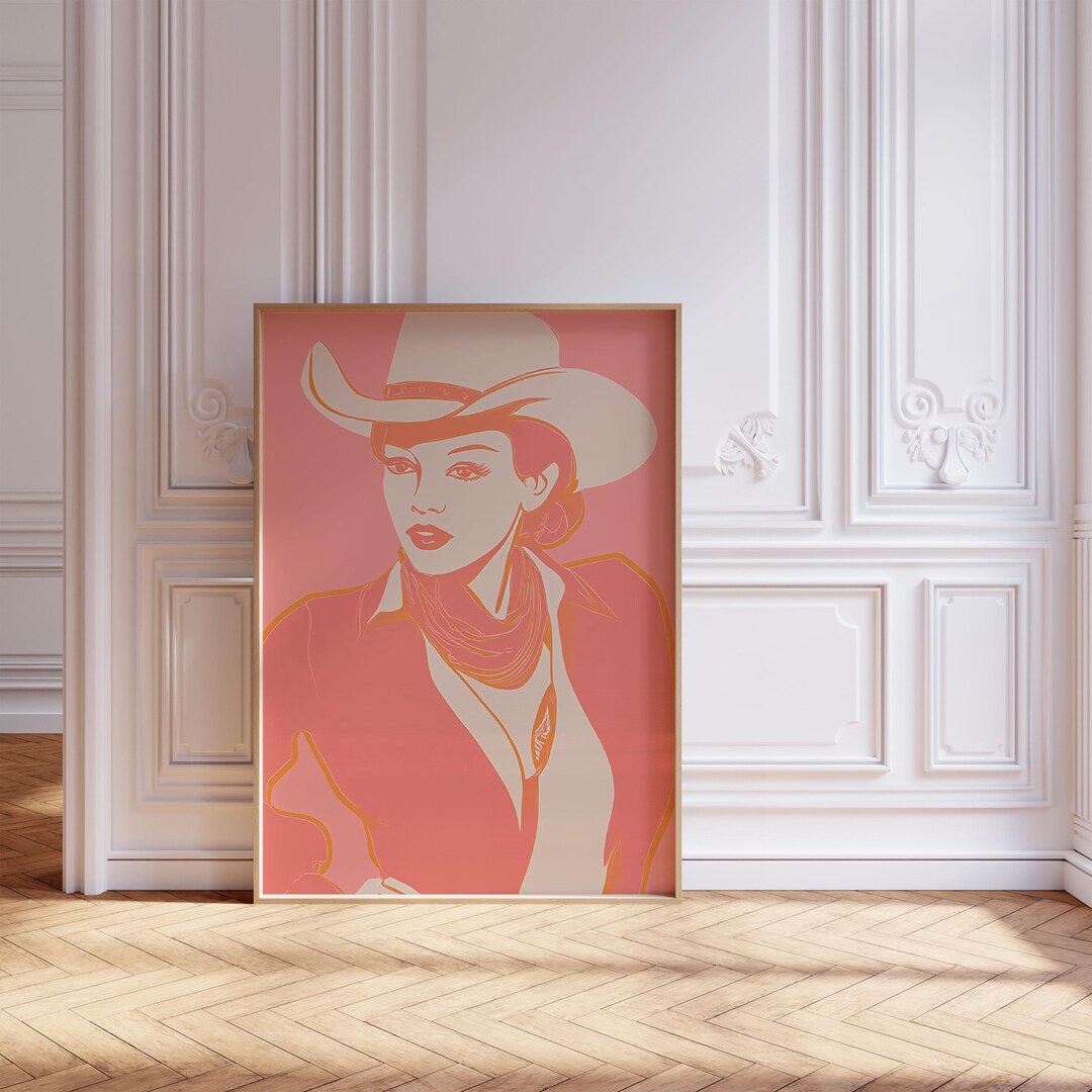 Pink Cowgirl Wall Art Illustration | Retro Cowgirl Portrait | Digital ...