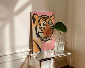 Pinker Tiger Wand Kunst Druck (Digitaler Download)