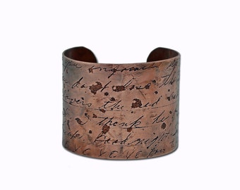 Custom Handwriting Children's Artwork Copper Cuff Bracelet