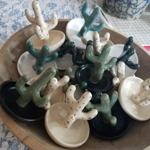 Handmade Ceramic Cactus Ring Holders Jewelry Display image 1