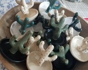 Handcrafted Ceramic Cactus Ring Holder | Desert Jewelry Organizer | Ring Display Dish