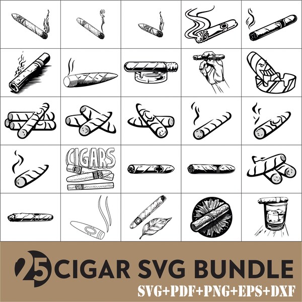 Cigar Svg Bundle, Cigar Cut Files, Cigar Monogram, Tobacco Clipart, Cigar Smoke Silhouette, Cigar Vector, Cigar Decal, Cigar Clipart.