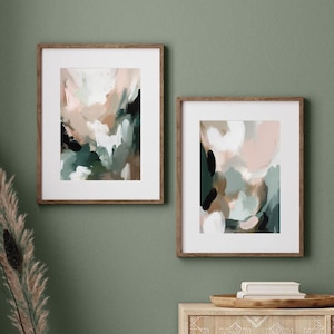 Modern Neutral Abstract Art Prints, Modern Abstract Art Pink Green Printable Art, Gallery Wall Art Set of 2, Home Decor, Instant Download