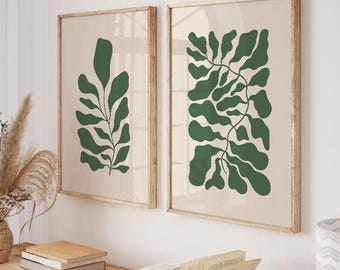Matisse Botanical Wall Art Set of 2, Neutral Green Abstract Prints, Printable Gallery Wall Decor, Modern Instant Download Home Decor