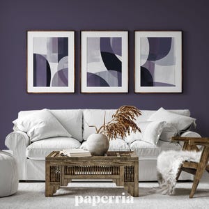 Conjunto de arte mural abstracto morado: Formas orgánicas en violeta amatista (descarga digital)