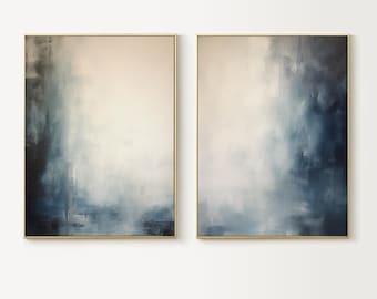 Set abstracte blauwbeige muurkunst: humeurige neutrale tinten (digitale print)