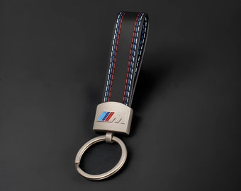 Premium Metal & Leather Keyring for BMW, Red and Blue M Sport Style Logo Keychain, for BMW Enthusiasts, Luxury Car Accessories, M Badge