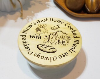 Glass Food Container with Engraved Wood Lid
