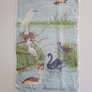 Vintage Australian Water Birds Greetings from Brookton WA Pure Linen Tea Towel