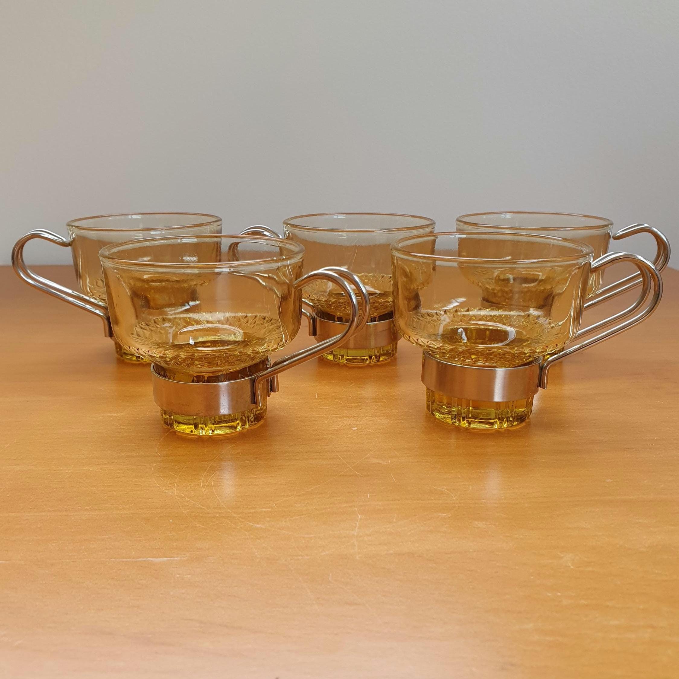 Lot De 6 Tasses à Café Espresso Lubiana En Verre Ambre - Style Vintage Années 60