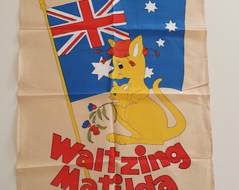 Vintage 1983 Waltzing Matilda Australian Themed Cotton Tea Towel