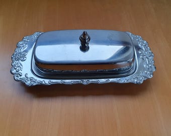 Vintage Stainless Steel Butter Dish: Embossed Edge, Made in Japan
