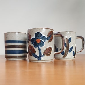 1970s Japanese Pottery Handpainted Mugs (Set of 3)