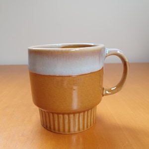 70s Vintage Drip Glazed Light Brown Stackable Ceramic Mug