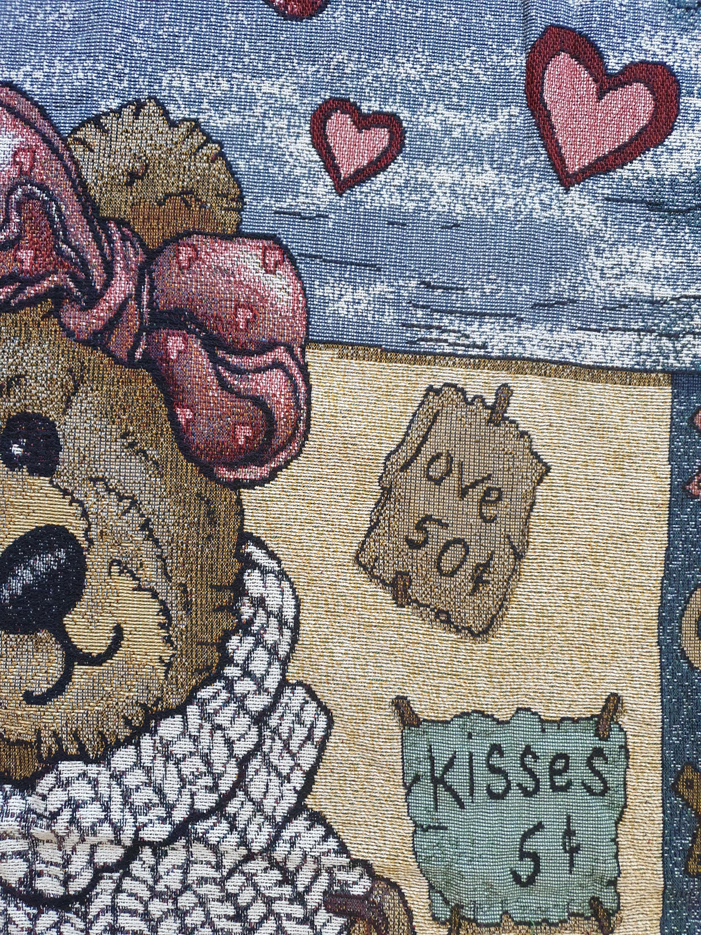 Vintage 90s Boyds Bears Tapestry Blanket: Love Conquers All Cotton