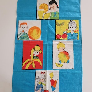 Vintage 70s Dunmoy Kids and Fruit Pure Irish Linen Tea Towel