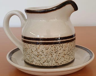 Conjunto vintage de cremeira e pires Royal Doulton, cor Steelite Country Club. Fabricado na Inglaterra.