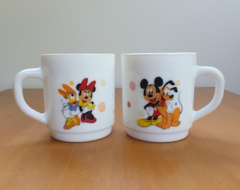 Juego de tazas de cristal con leche vintage de Disney de Mickey Mouse, Pluto, Minnie Mouse y Daisy Duck