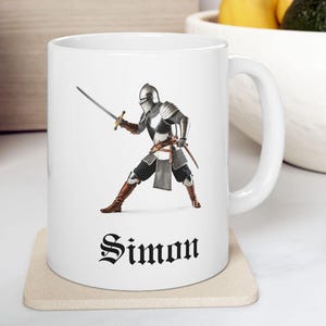 Taza de caballero personalizada, taza de caballero medieval con espada, regalo para amantes de Hema, regalo de caballero de caballería, taza de combate con armadura