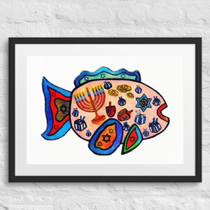 Decorazioni murali per Hanukkah / Regali per il mio amico ebreo / Design per Hanukkah / Stampe artistiche estive / Regali per pescatori / Decorazioni per la casa in riva al mare / Decorazioni murali blu