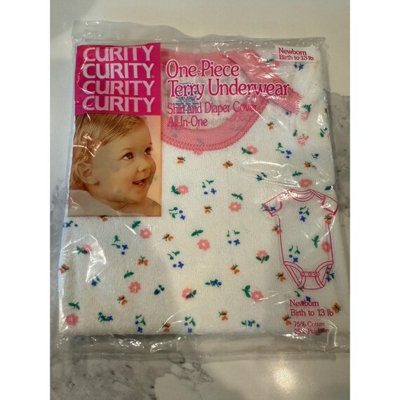 Curity 1980s One Piece Underwear Infant Newborn Shirt & Diaper Cover All In One