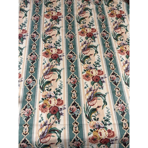 Vtg Waverly Fabric 100% Cotton Brigitte Wallpaper Victorian Floral Rose Tulip