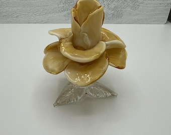 Vtg ICET Murano ARTE Hand Blown Art Glass Flower Candle Holder Rare 1960s