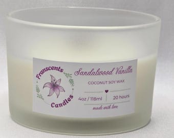 Vela de soja, sándalo, vainilla y coco