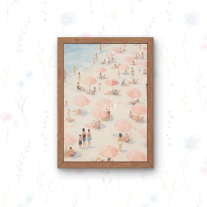 Vintage Pink Umbrella Beach Print: Summer Wall Art (Digital Instant Download)