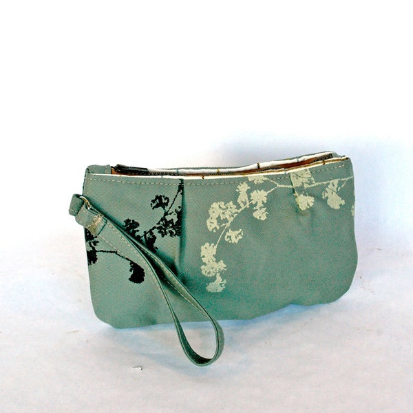 Sale- Sophie Wristlet- Smokey Teal with Wildwood print