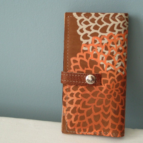 Brown Leather Wallet with Mum Print