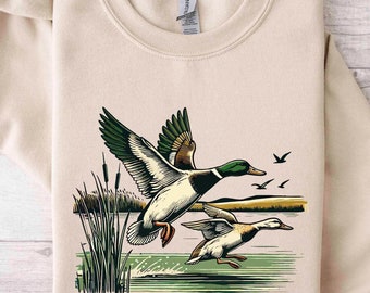 Mallard Ducks Fall Sweatshirt, 90s Waterfowl Ducks Outfit, Funny Mallard Sweater, Vintage Duck Sweater, Animal Lover Gift,Funny Fall Sweater