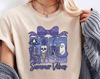 Summerween Ghost Shirt, Summer Vibes Shirt, Skeleton Beach Vibes Shirt, Ghost Summer Tee, Spooky Summer Shirt, Summer Vacation Shirt